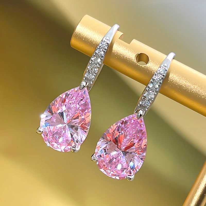 Huitan Pear Pink/Yellow Cubic Zirconia Drop Earrings for Women Silver Color Luxury Wedding Engagement Female Earrings Jewelry Y250510