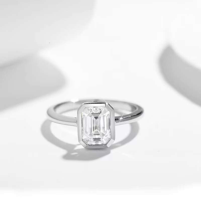 Fine Jewelry INS Style 6*8MM Emerald Cut Moissanite Ring S925 Sterling Silver Plated 18k White Gold Engagement Ring for Women