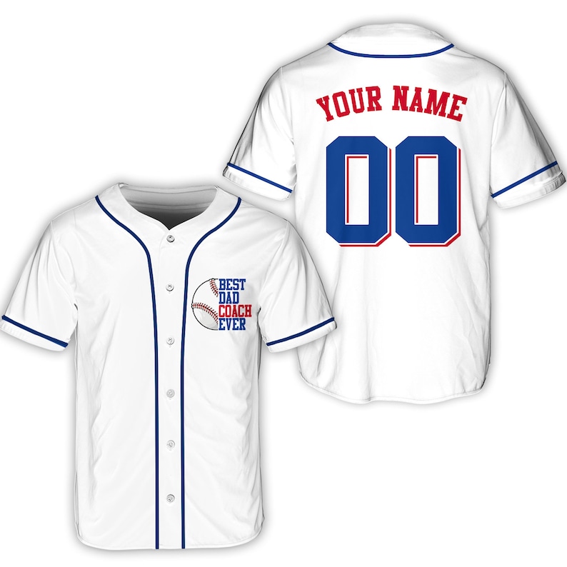 Personalized Best Dad Coach Ever Baseball Jersey, Custom Name Dad Shirt, Father's Day Baseball Jersey, Gift For Dad Baseball Father Jersey