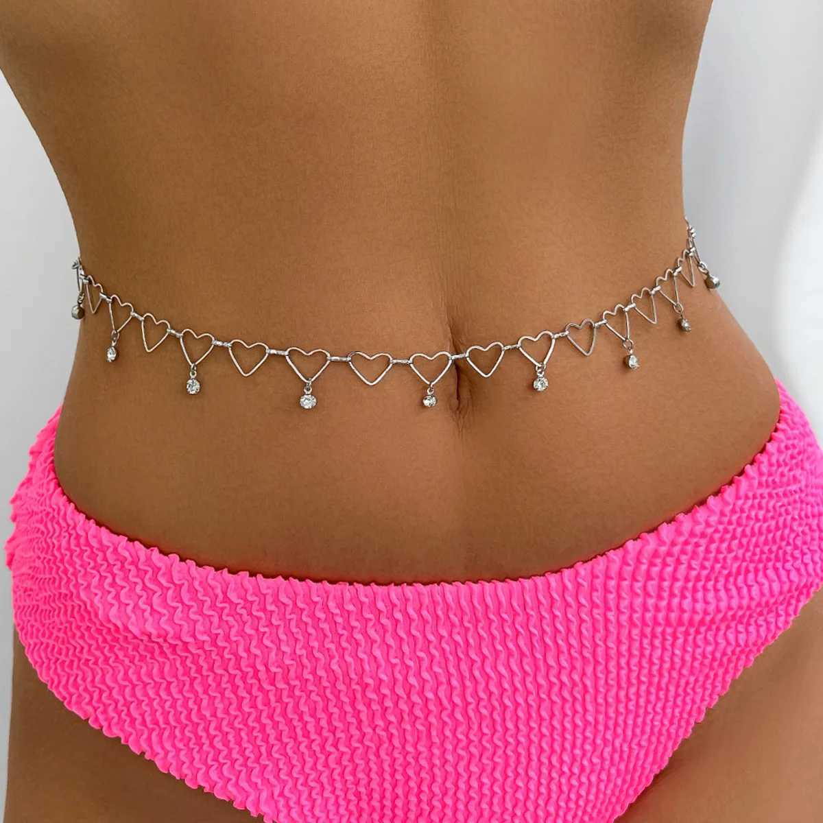 Sexy Vintage Belly Heart Chain Body Chain Crystal Pendant Waist Chain Beads Belt Streetwear Summer Women Fashion Body JewelryT250513