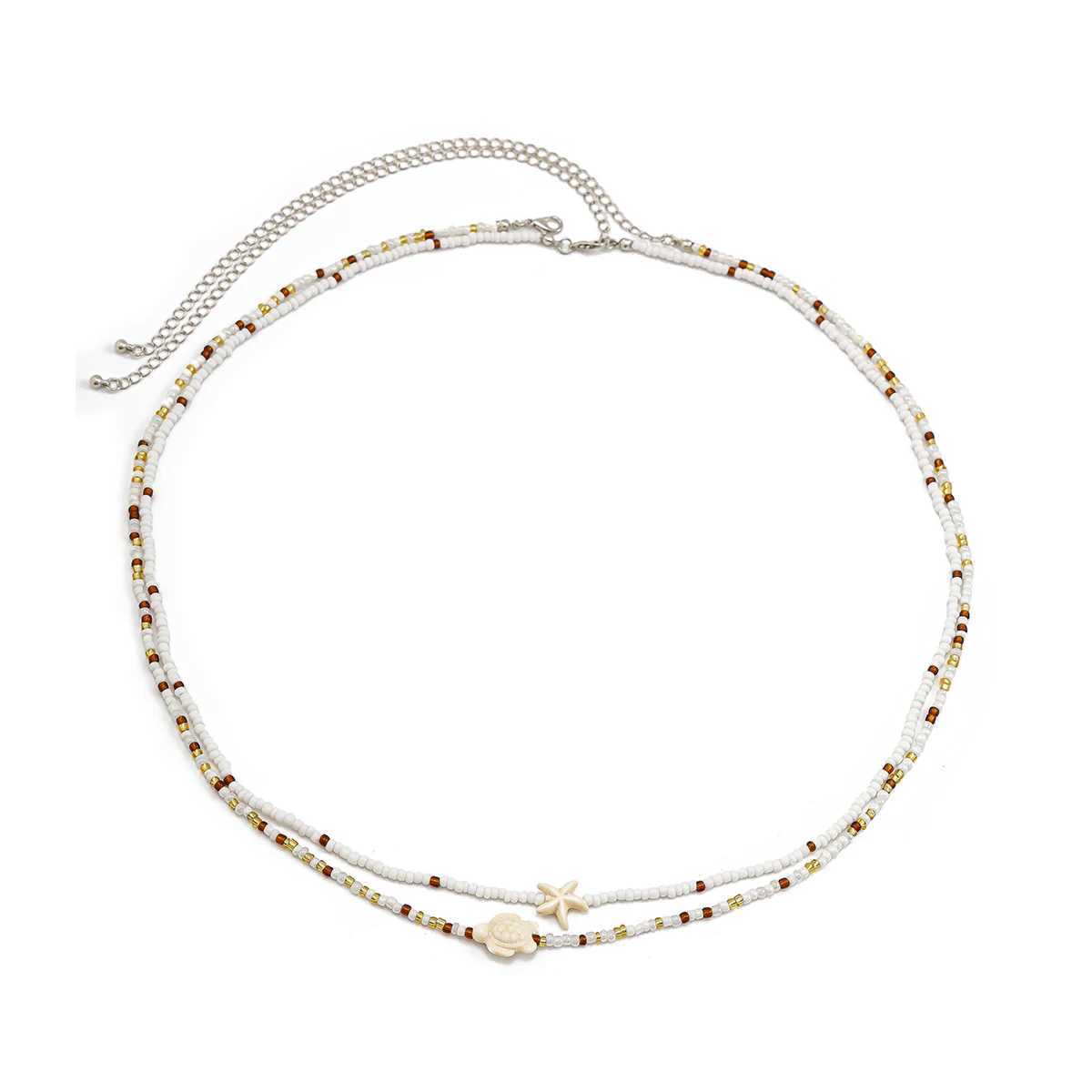 KunJoe 2Pcs Bohemian Turtle Sea Star Waist Chain Set for Women Summer Bikini Small Seed Beads Belly Chain Beach Body JewelryT250513