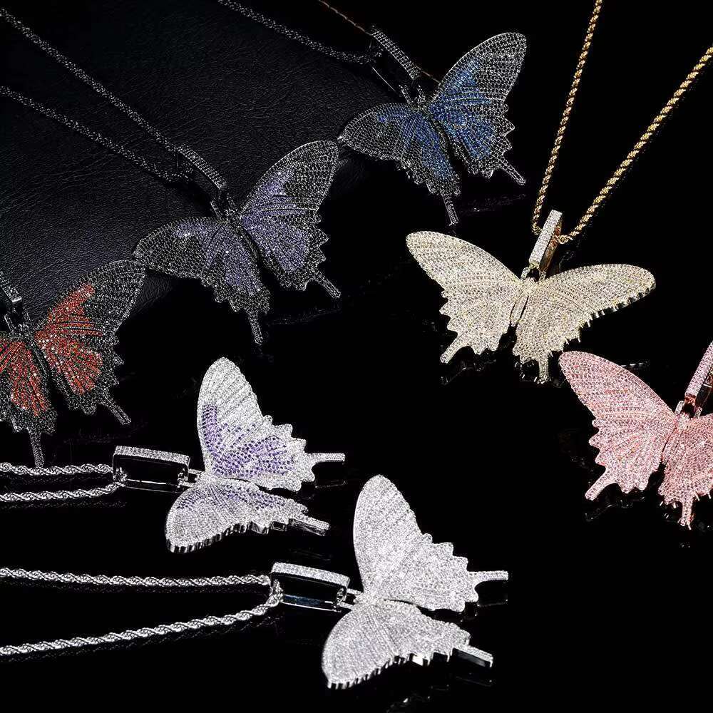 Fashion black, green, blue, pink, chilled straight pull butterfly pendant necklace, hip-hop accessory