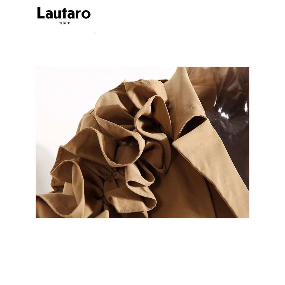 Lautaro Spring Autumn Long Black Khaki Trench Coat for Women Belt Elegant Chic Stylish Designer Clothes Runway Fashion