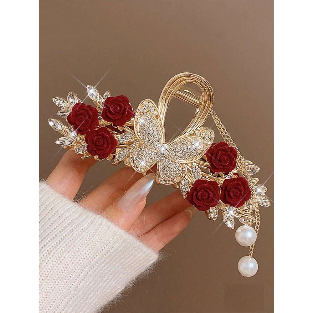 1Pcs Fashion Dia-Set Butterfly Rose Tassel Claws For Women Hair Accessories