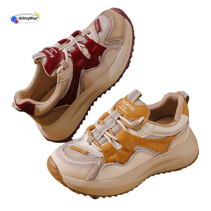 Casual shoes for women in the spring and summer of 2025, versatile, thick soled, height increasing mesh, breathable sports running shoes, trendy ddmyt
