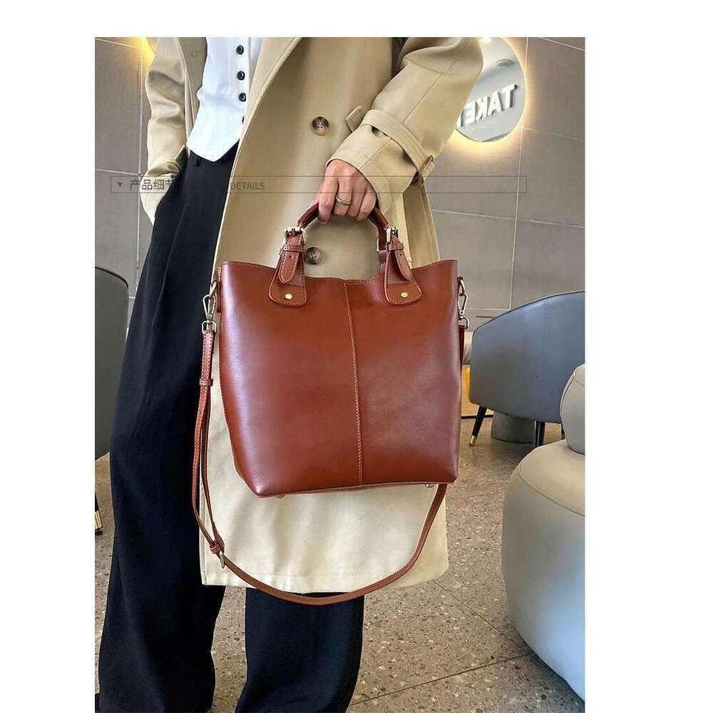 Designer Bag 2025 Zency 100% Genuine Leather Women Tote Large Brown Handbag Retro Bucket Bag Classic Lady Crossbody Messenger Purse For Work Luxury Ba