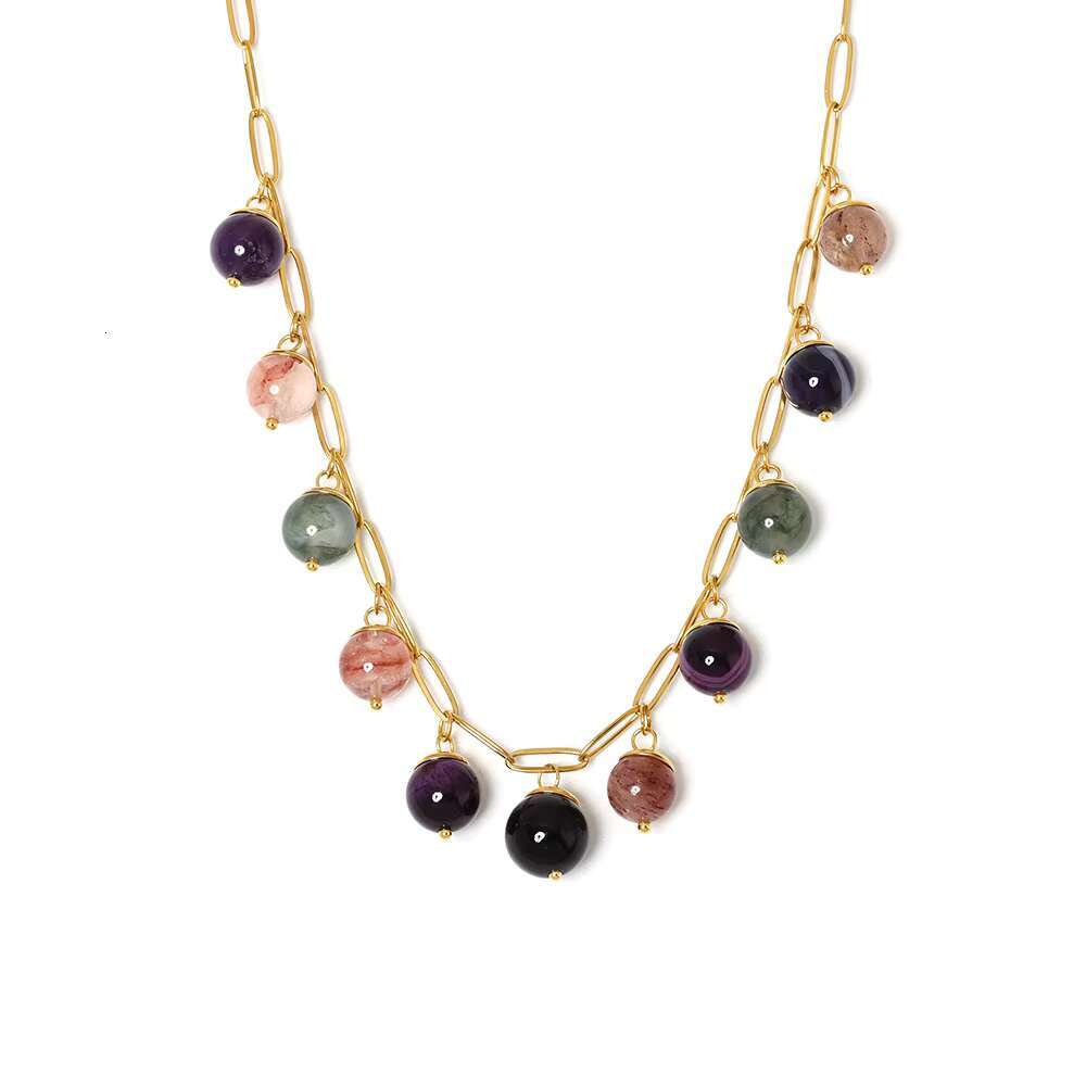 Fashionable stainless steel gold-plated crystal necklace chain design, fashionable round stone pendant, daily women's jewelry