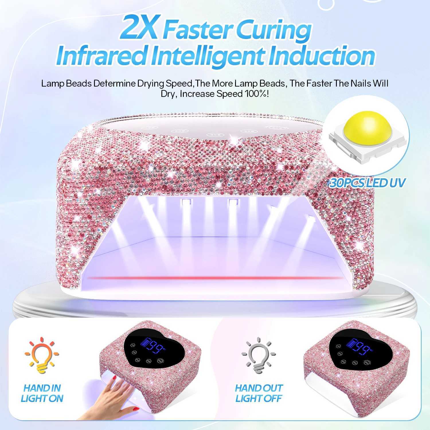 Rechargeable 72W UV LED Nail Lamp For Nails 30LEDS Wireless Gel Polish Curing Lamp With Large Screen Professional Nail Equipment W250513