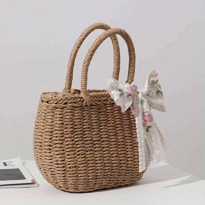 Simple Design Straw Handbags For Women Handmade Bohemian Style Beach Summer Fashion Pack Bucket Bag Purse Totes