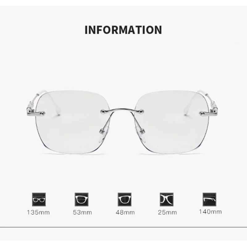 Female Rimless Photochromic Sunglasses Men Women Luxury Near Sight Eyeglasses Trendy Anti-UV Color Changing Myopia Glasses W250513