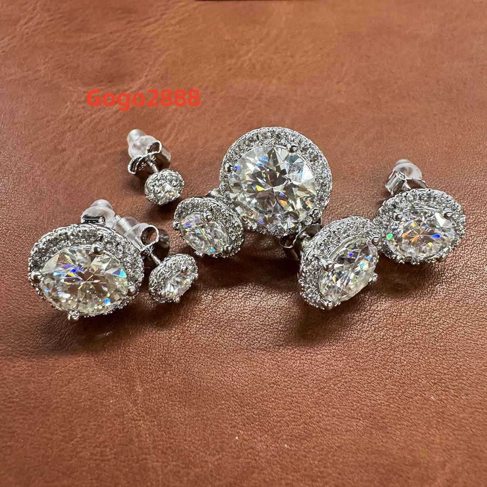 Big Mossanite Stud 0.2-8.0ct 3-10mm 14K White Gold Plated 925 Sterling Silver Lab Moissanite Diamond Halo Earring for Women Men