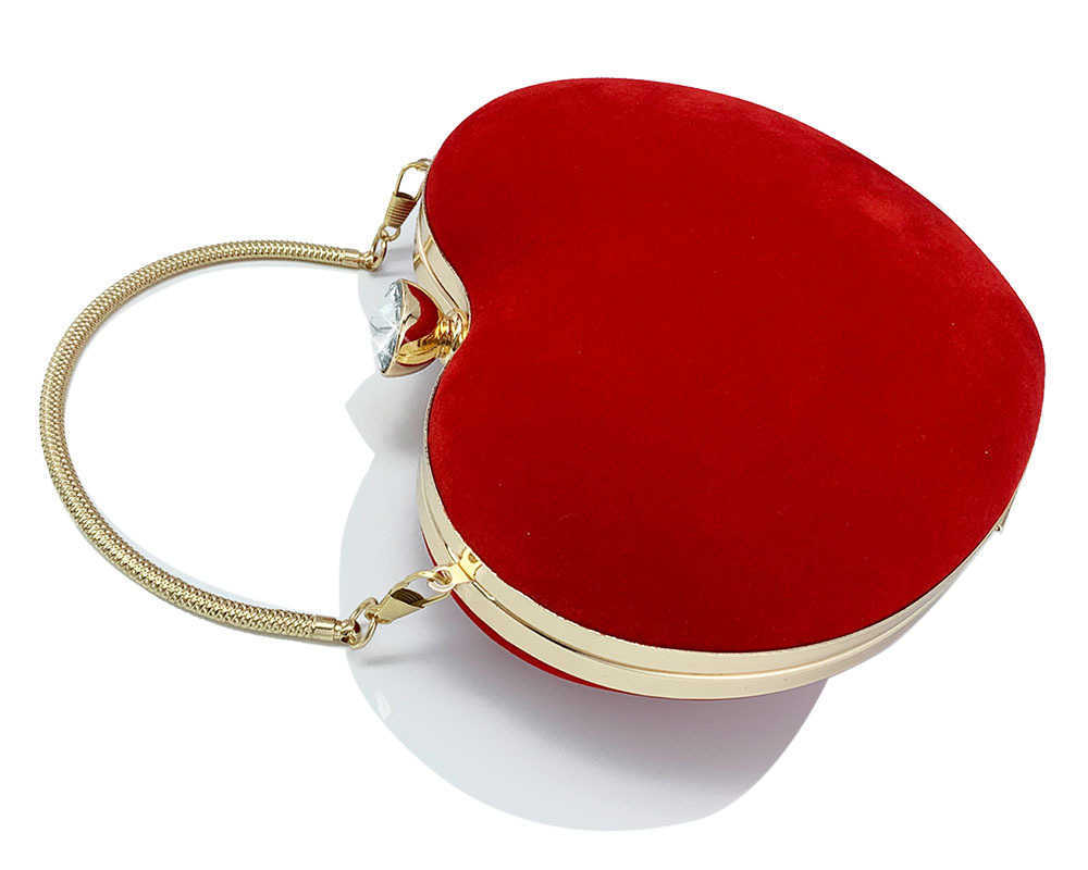 Big Diamond Velvet Peach Heart Love Dress Banquet Evening Dress Handbag