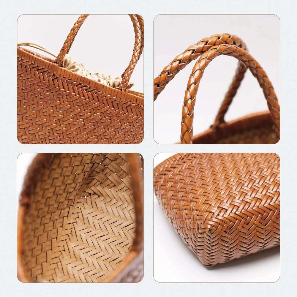 Designer Bag 2025 Women Weave Handbags Feminine Handmade Woven Bucket Bag With Cotton Inner Pockets Casual Knitting Leather Handle Bags Luxury Bag
