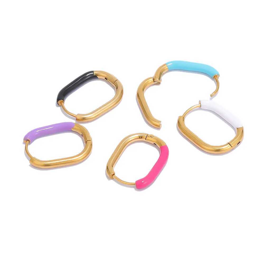 1 Pair Stainless Steel Colorful Enamel Women Hoop Earrings Gold Ear Cuff Jewelry Gifts Supplies Y250510