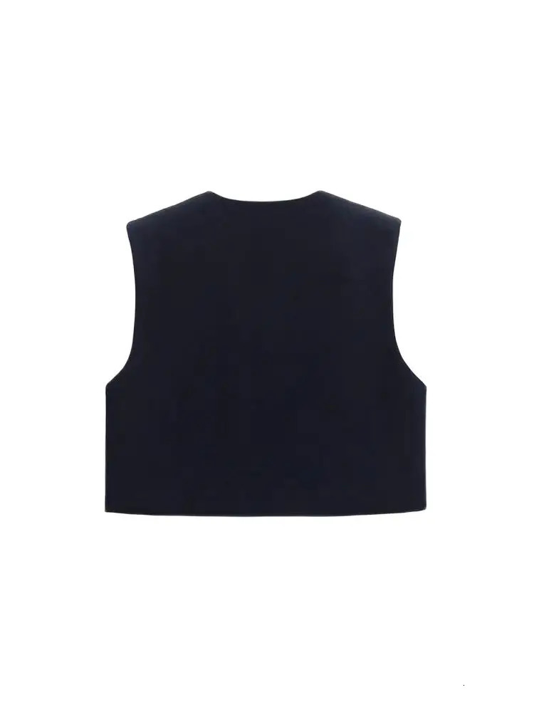 TRZA Womens Unique Shoulder Bordered Waist Coat ONeck Sleeveless Snap on Fashion Top 250506