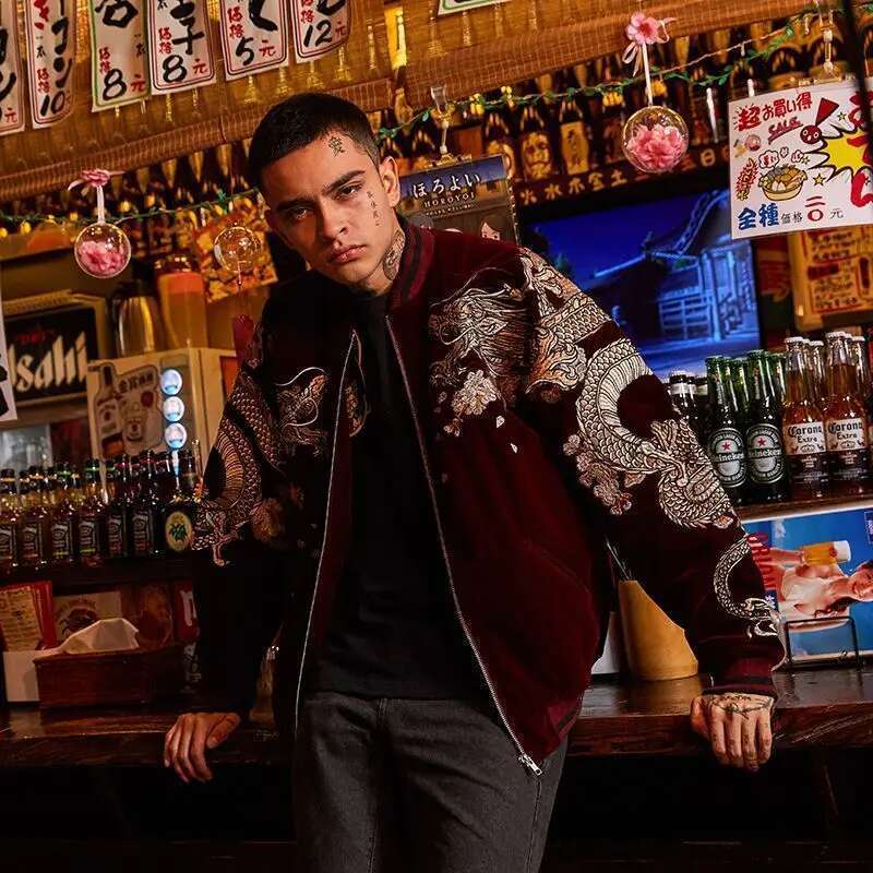 Winter Embroidered Dragon Baseball Uniform Coats Trendy Spring Autumn Men and Women Heavy Yokosuka Chinese Style Coat