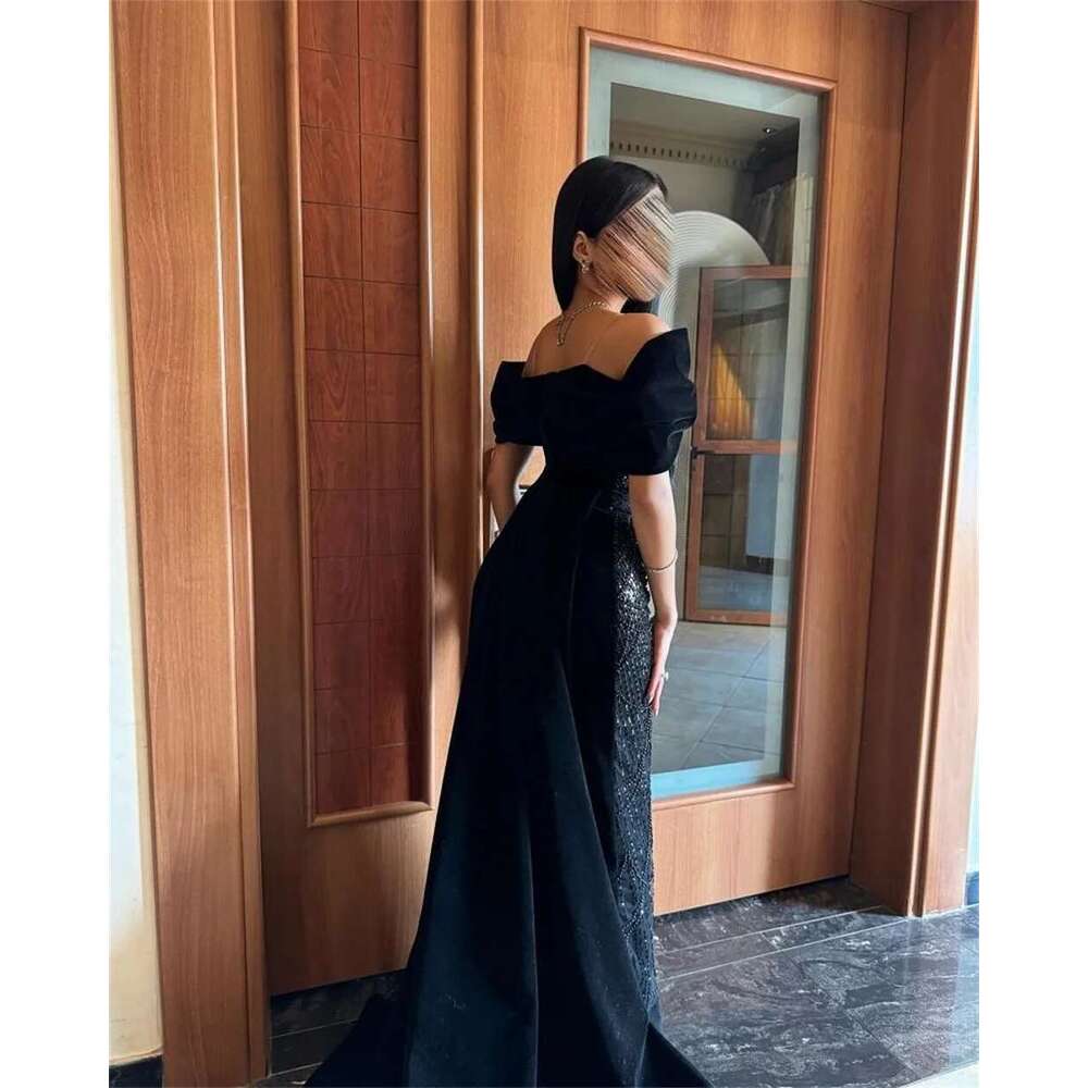 Cathy Dubai Black Beading Off Shoulder Prom Dress With Bow Mermaid vestidos de noiva Customized Elegant Sheath Formal Evening