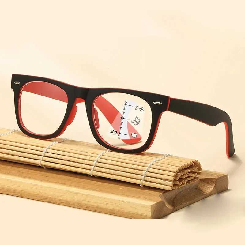 Unisex Fashion Multifocal Reading Glasses High Definition Anti-blue Light Eyewear Square Progressive Presbyopia Frame 0 +4.0 W250513
