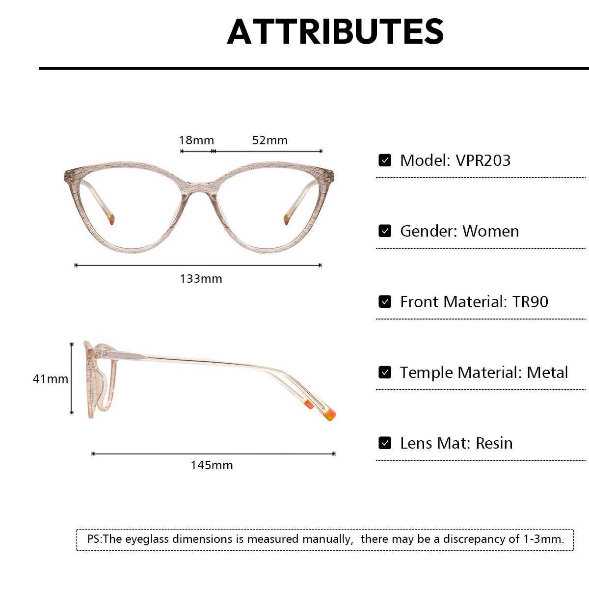 Fashion Cateye Women Spectacle Eyeglasses Ladies Transparent Cat Eye Myopia Glasses Presbyopia Anti-blue Light Progressive Lens W250513