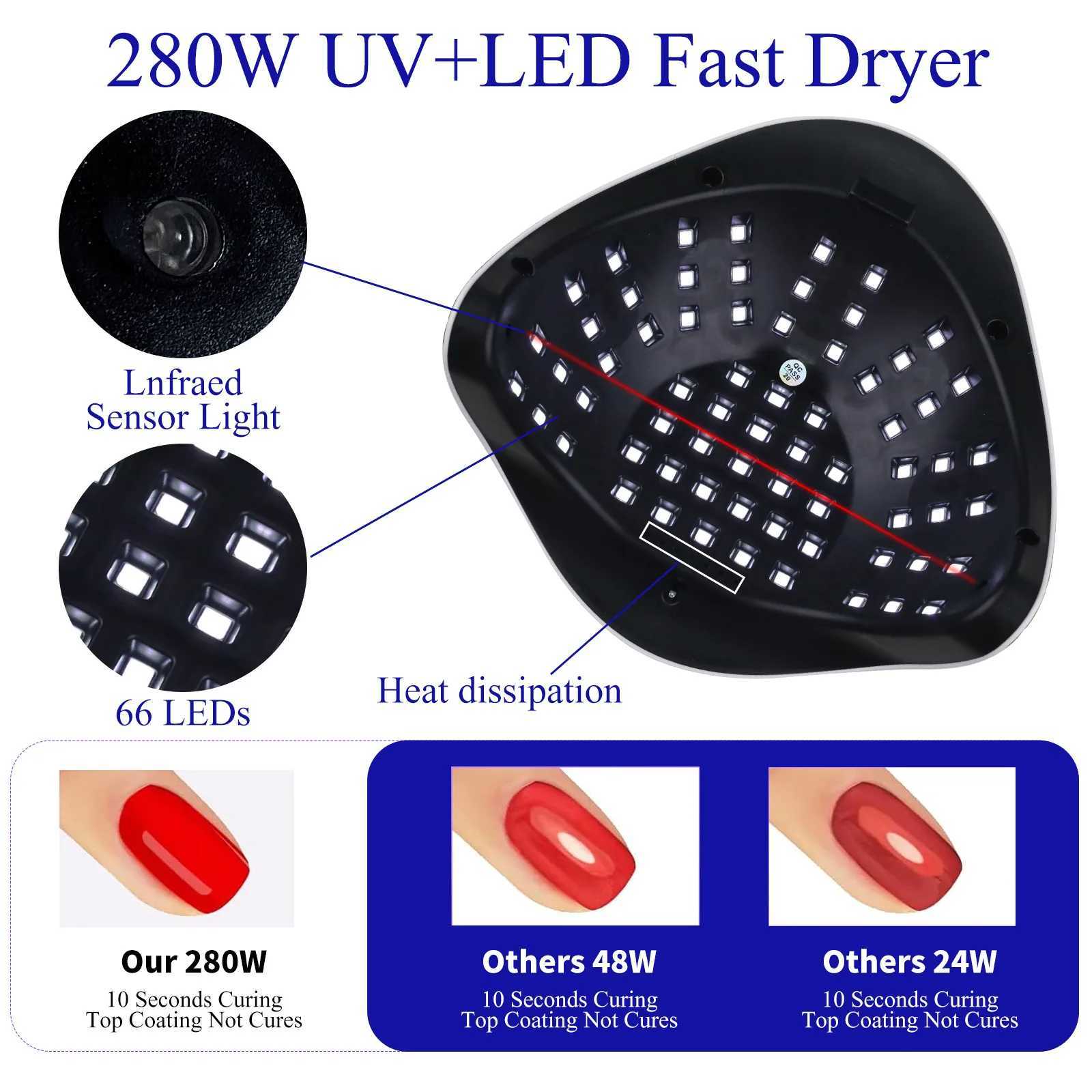 280W UV LED Nail Lamp X Smart Sensor Gel Dryer MachineFast Curing 30s for Professional Salon Home Use Portable Nail Equipment W250513
