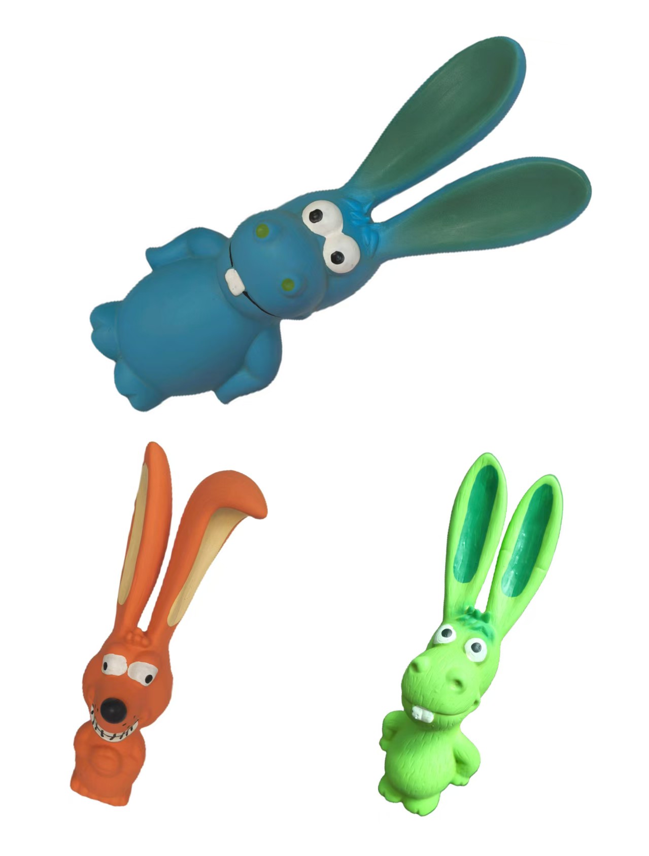 Rubber Rabbit Chewy Dog Toy Natural Latex Teething Screaming Sound Puppy Pet Toy 2 & 3pcs/Pack