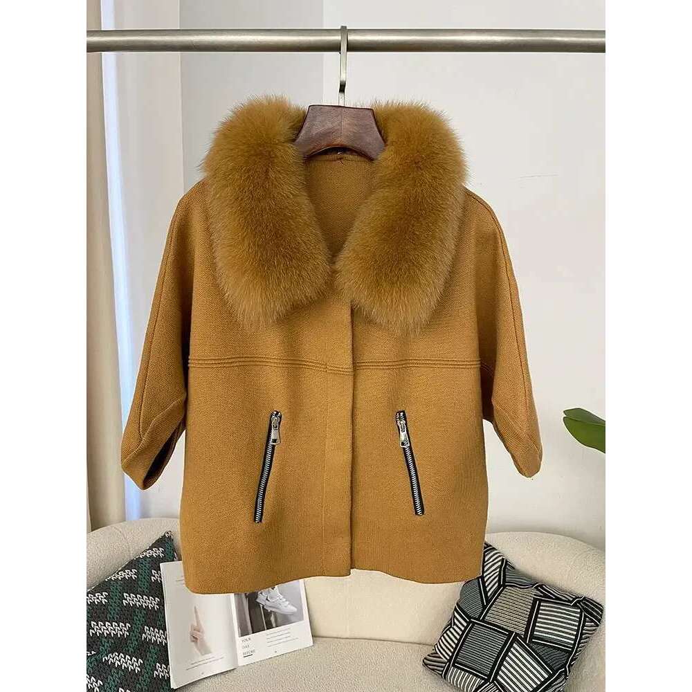 OFTBUY Autumn Winter Real Fox Raccoon Fur Collar Coat Knitted Sweater Women Short Sleeve Jacket Thick Warm Outerwear Streetwear Designer Designer