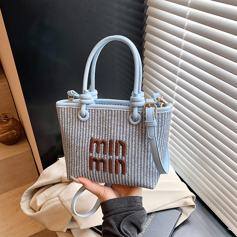 Free Shipping Trendy Women's Woven Straw Bucket Bag - 2025 New Fashion Rattan Handbag for Beach Vacation Shoulder Bag