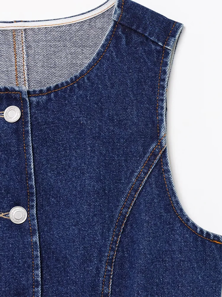 Women Summer Denim Vests Coats 2025 Fashion Solid ONeck Single Breasted Female Elegant Street Slim Waistcoat Outerwear 250506