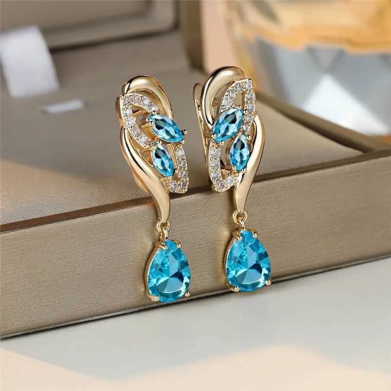 Cute Female Green Zircon Stone Earrings Luxury Gold Color Wedding Jewelry For Women Y250510