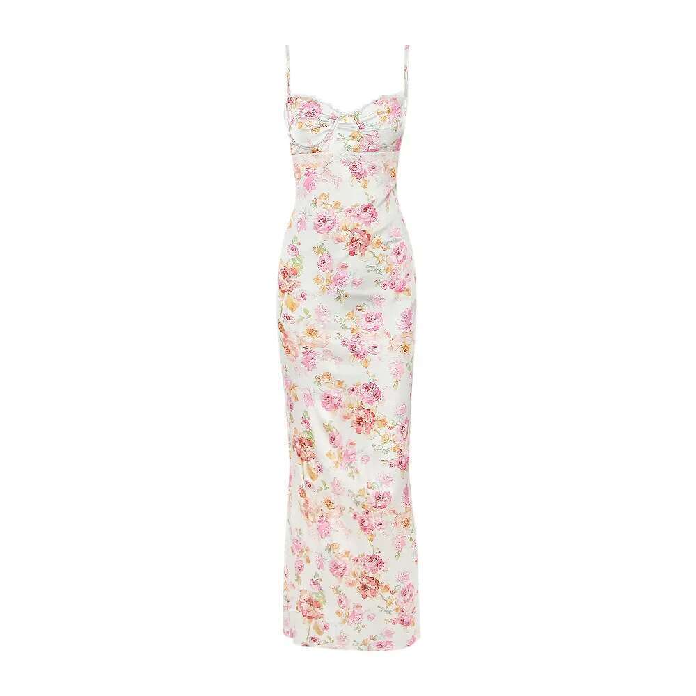 Suninheart Summer Spaghetti Strap Floral Print Party Dresses Elegant Maxi Bodycon Wedding Guest Holiday New In Dress