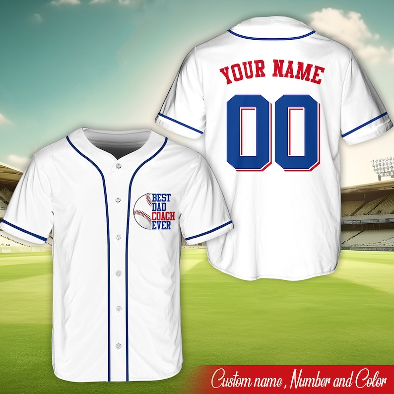 Personalized Best Dad Coach Ever Baseball Jersey, Custom Name Dad Shirt, Father's Day Baseball Jersey, Gift For Dad Baseball Father Jersey