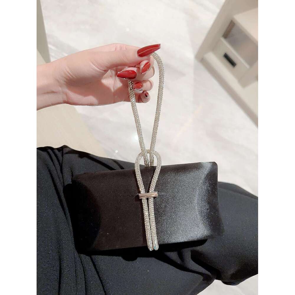 fashion Women Classic Satin Sparkly Banquet Tote Rhinestone Chain Decoration Dress Evening Party Bag Prom Handbag