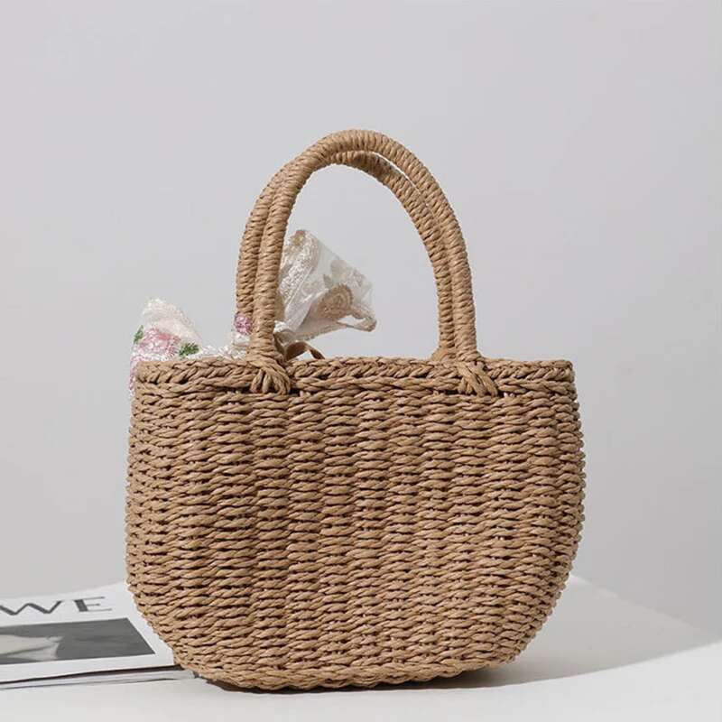 Simple Design Straw Handbags For Women Handmade Bohemian Style Beach Summer Fashion Pack Bucket Bag Purse Totes