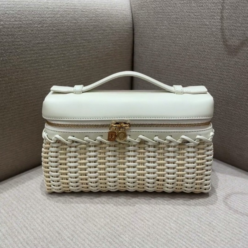 2025S designer spring/summer new L19 rattan white beige cowhide women woven handbag crossbody square box bag Free Shipping