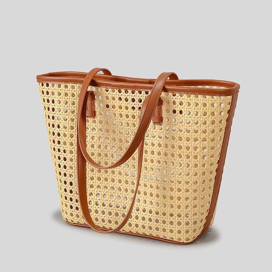 Fashion Hollow Bag Faux Rattan Woven Women Shoulder Bags Casual Summer Beach Handbags Large Capacity Tote Bali Purse2025