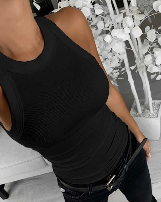 Sleeveless Ribbed Knit Tank Top Slim Fit Basic Casual Everyday Wear For Women M250513