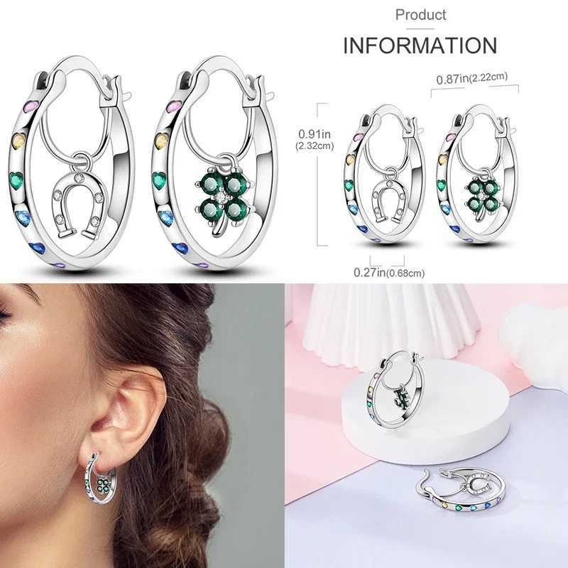 2024 New 925 Sterling Silver Exquisite Four Leaf Ladybug Sea Turtle Star Hoop Earrings Women Engagement Wedding Jewelry Gift Y250510