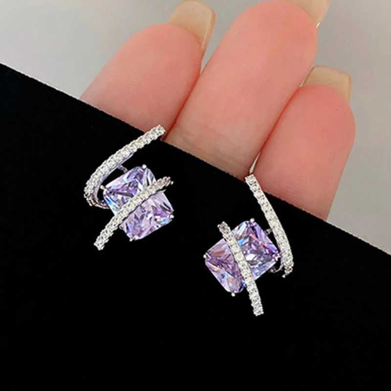 Huitan Gorgeous Purple Cubic Zirconia Stud Earrings for Women Newly Designed Bridal Wedding Accessories Aesthetic Jewelry 2023 Y250510