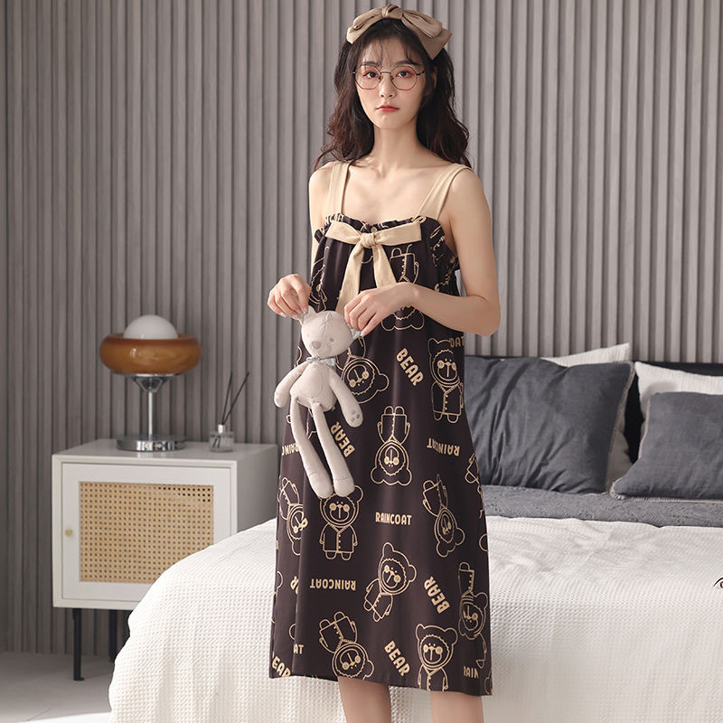 B881-New arrival home wear one-piece long-sleeved nightdress sexy hem lace V-neck bow solid color women's long skirt