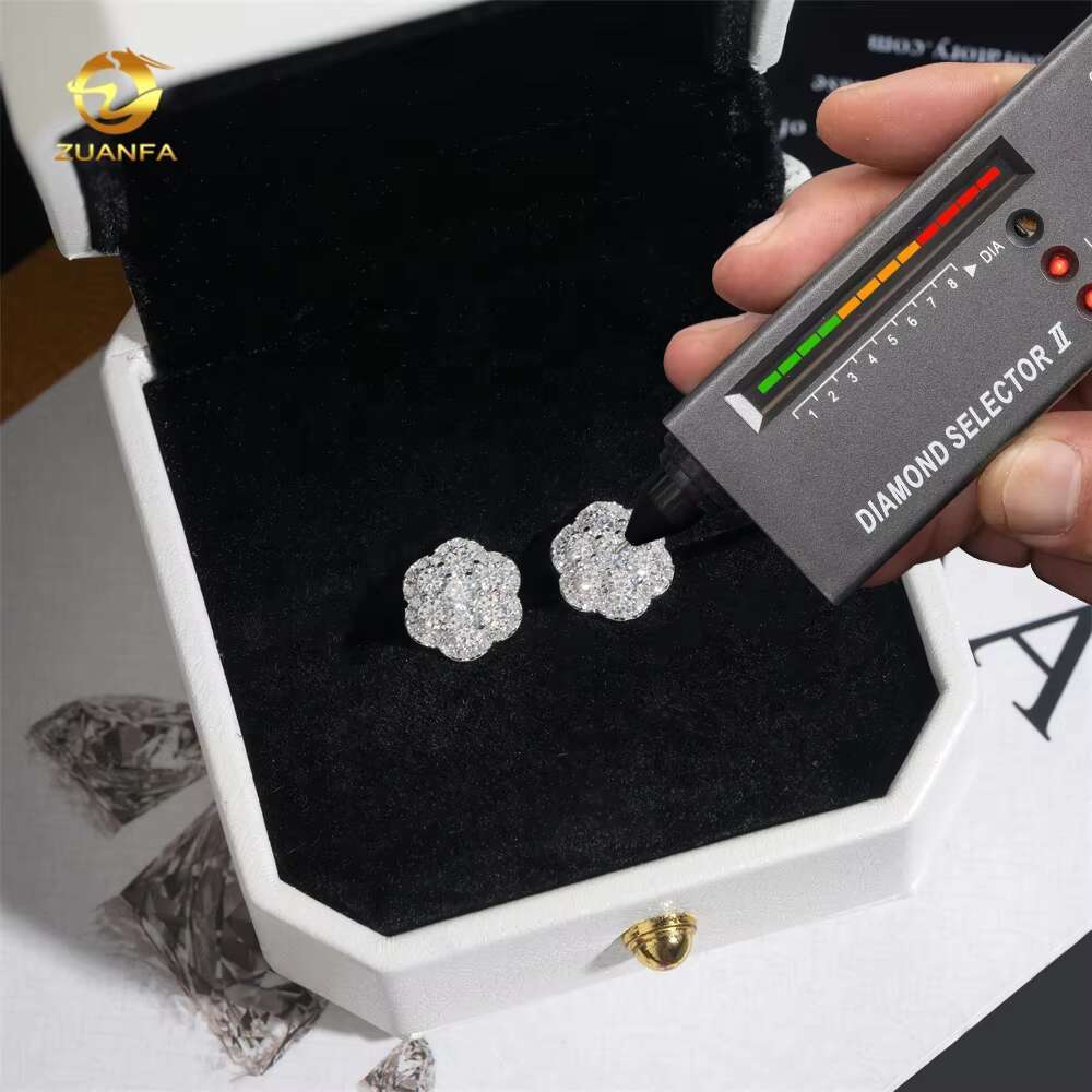 Hot Sale High Quality Cheap Price Hip Hop Style Iced Out 925 Silver Flower Cluster Men Moissanite Earrings