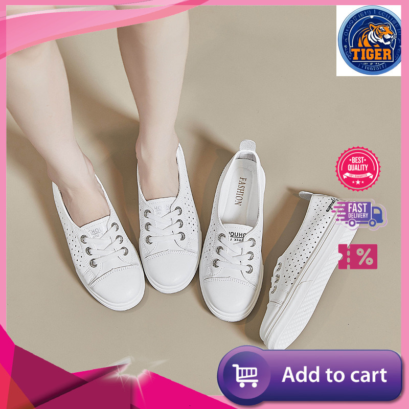 Ddmytiger Shallow Mouth White For Women In Spring And Summer Thin Breathable Lace Up Thick Soled Hollowed Out Leather Low Cut Casual Board Shoes Outdo
