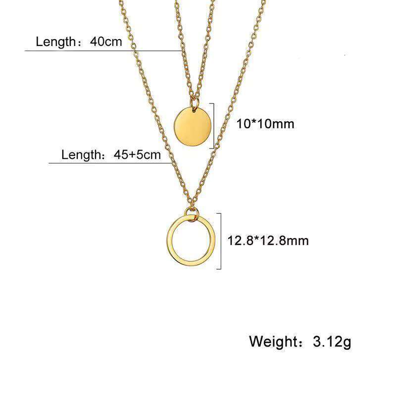 2025 New Simple and Fashionable Women's Jewelry Geometric Round Pendant Gold Plated Stainless Steel Layered Necklace