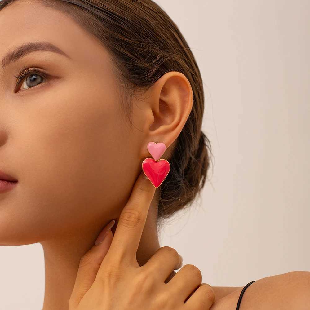 Uworld Fashion Pink Romantic Interpretation Sweet Heart Drop Stainless Steel Charm Jewelry for Women Gift womens earrings Y250510