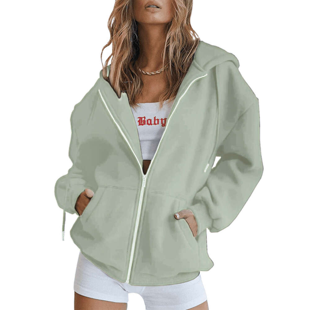 Oversize zipper solid color trendy brand loose plus size women's cardigan hoodie