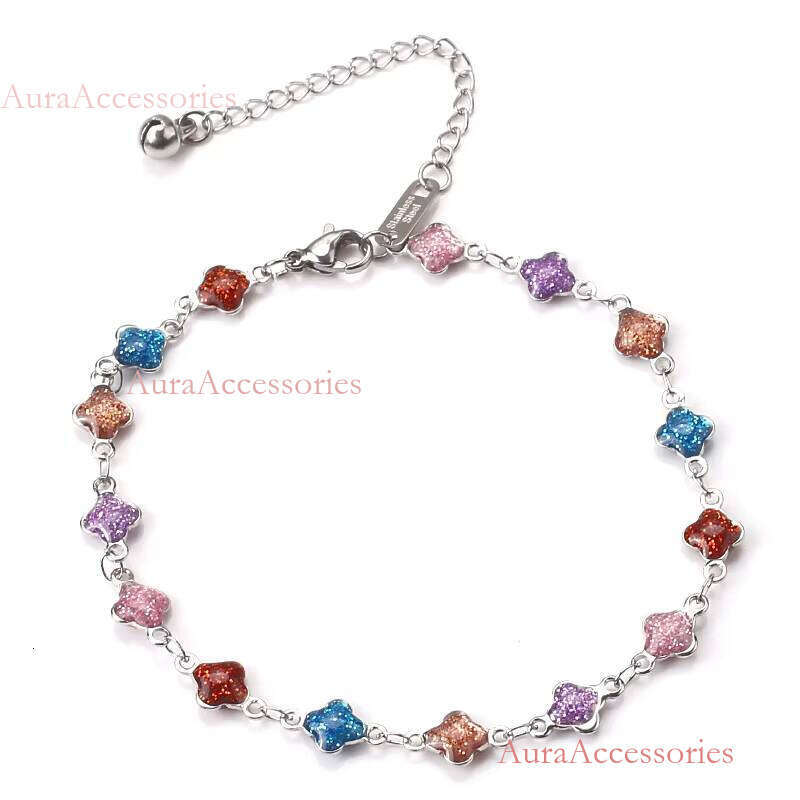 Exclusive Design Colorful Cubic Zircon Chain Bracelet Golden Stainless Steel Anklet for Women Jewelry Gift