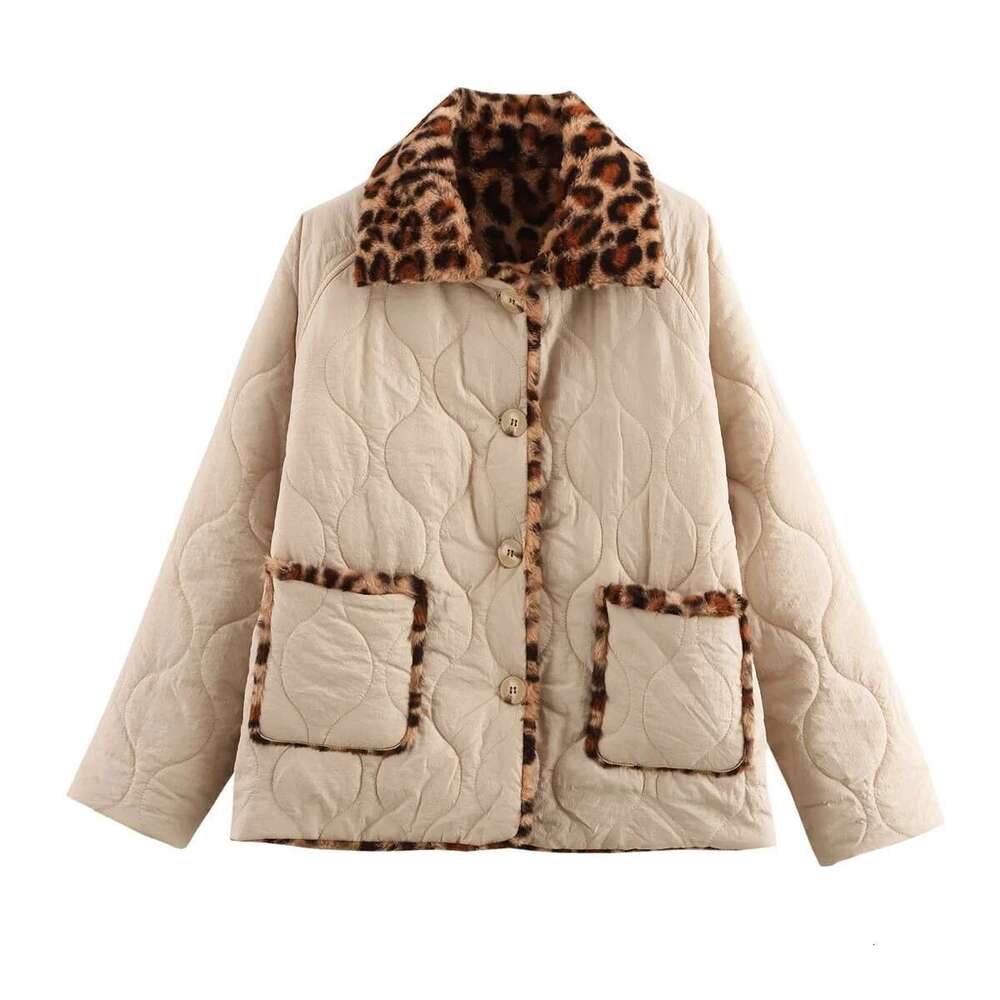 New European and American style lapel reversible leopard print ing quilted cotton warm jacket