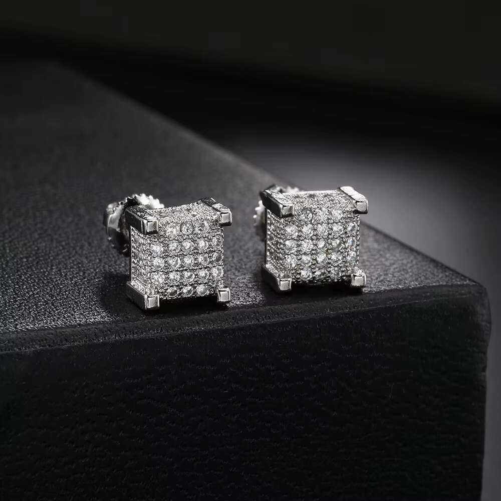 Luxury Mens Hip Hop Zircon Moissanite Earrings Crystal Gemstone Jewelry Rhinestone Silver 18K Gold Stud Earrings for Women