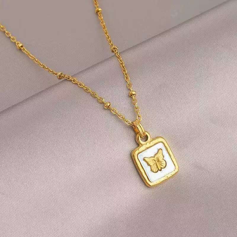 Fashionable heart-shaped gold white shell stainless steel fashionable women's pendant necklace