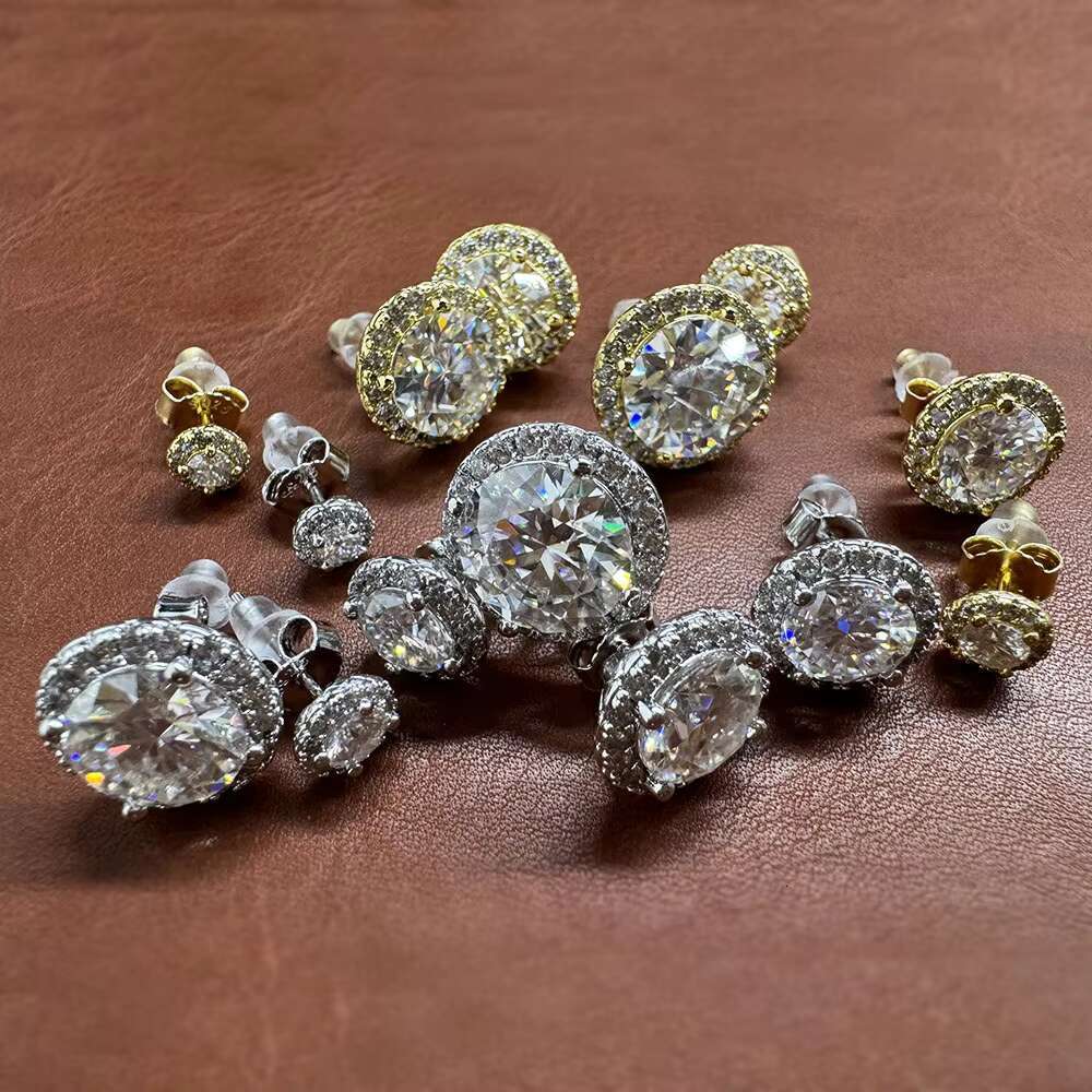Big Mossanite Stud 0.2-8.0ct 3-10mm 14K White Gold Plated 925 Sterling Silver Lab Moissanite Diamond Halo Earring for Women Men