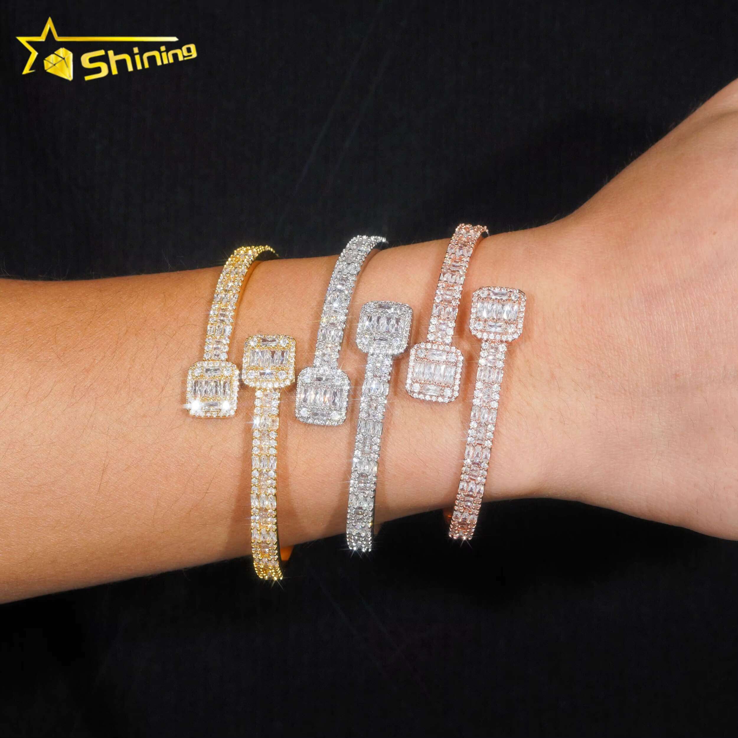 Fashion Jewelry Iced Out Popular Bracelets Bangles Real 925 Silver Moissanite Bracelet